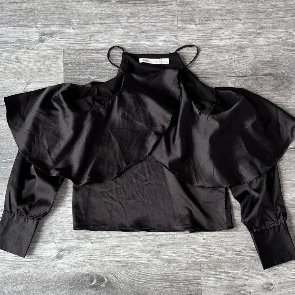 bishop + young Black Ruffle Blouse